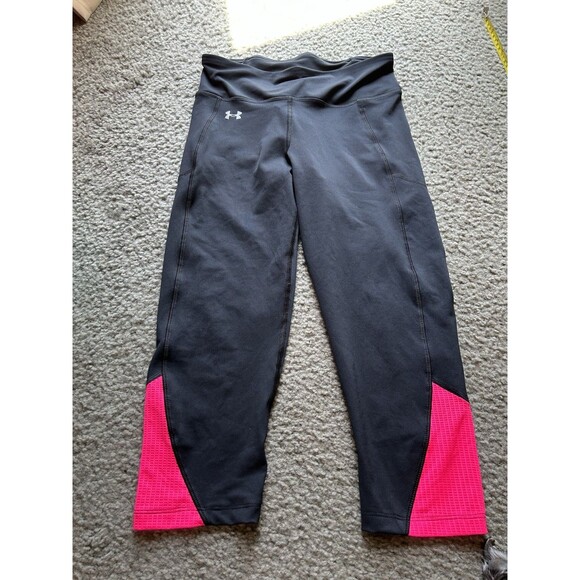 UNDER ARMOUR Heat Gear Compression Running Capris Black Pink Mesh Size SM/P - Picture 1 of 6